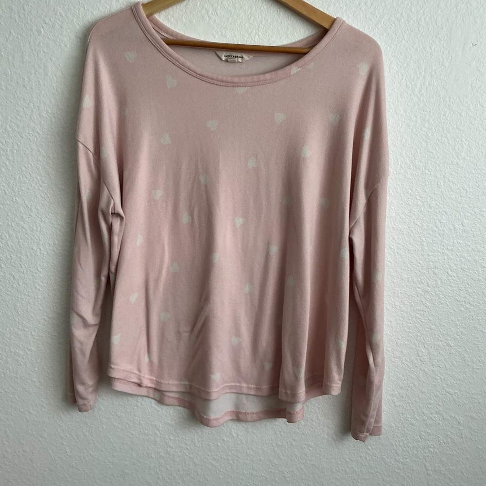 Lucky Brand Light Pink Heart Long Sleeve Top
